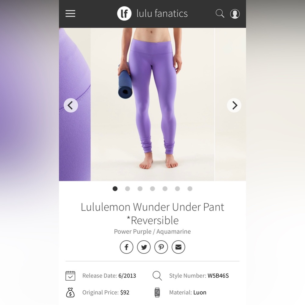 lululemon wunder under power purple size 8
